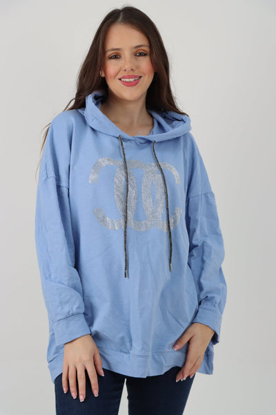 CC Print Long Sleeve Hooded Top