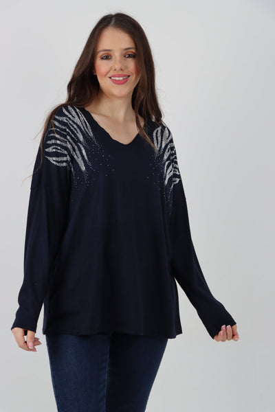 Rhinestone Shoulder Detail Soft Knit Top