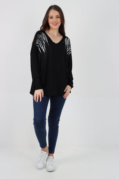 Rhinestone Shoulder Detail Soft Knit Top