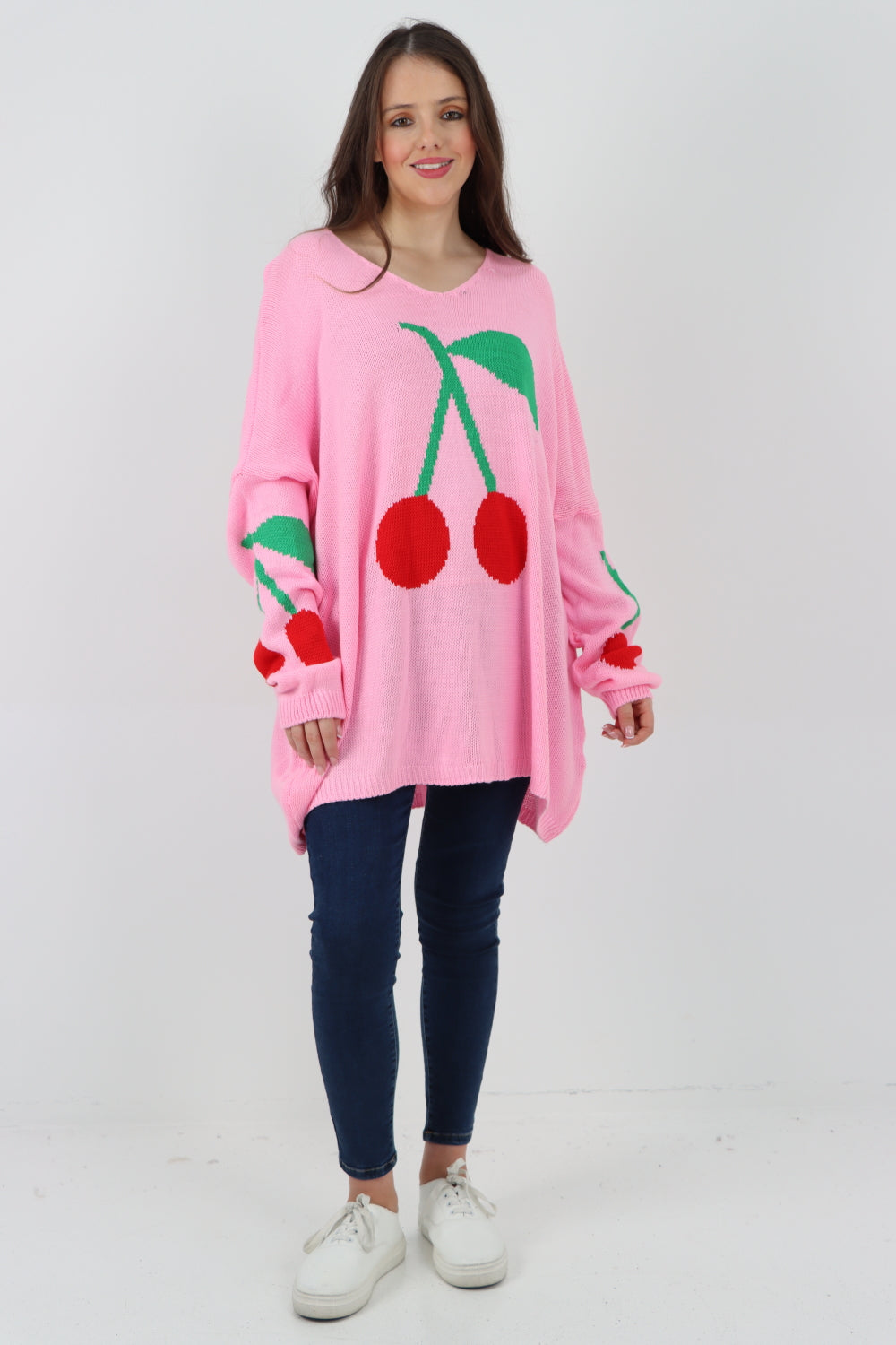 Oversized Knitted Cherry Print Jumper Top