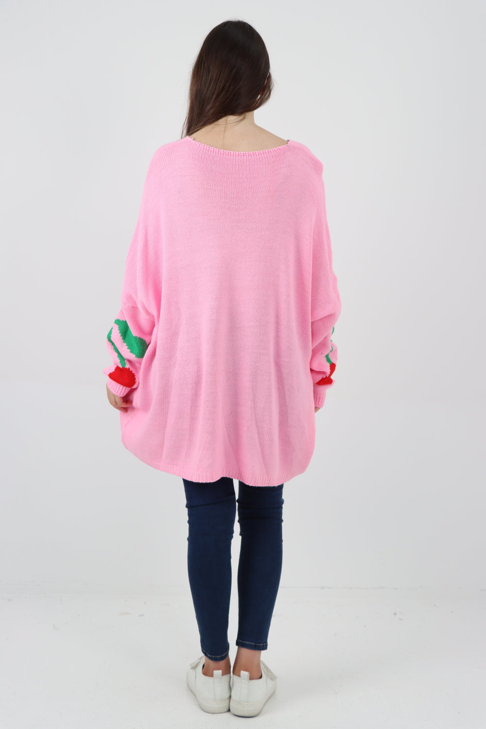 Oversized Knitted Cherry Print Jumper Top