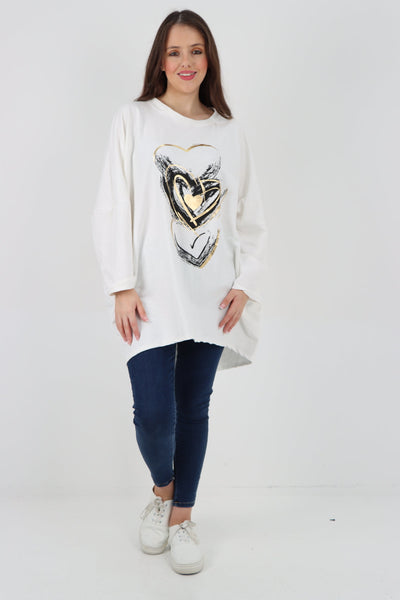 Multi Heart Foil Print Tunic Top