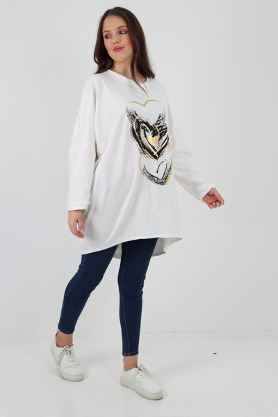 Multi Heart Foil Print Tunic Top