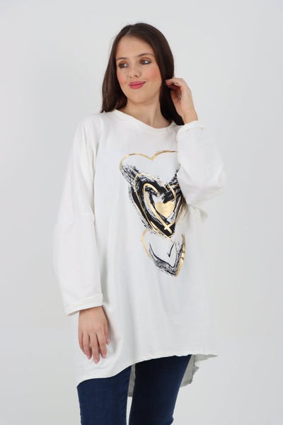 Multi Heart Foil Print Tunic Top