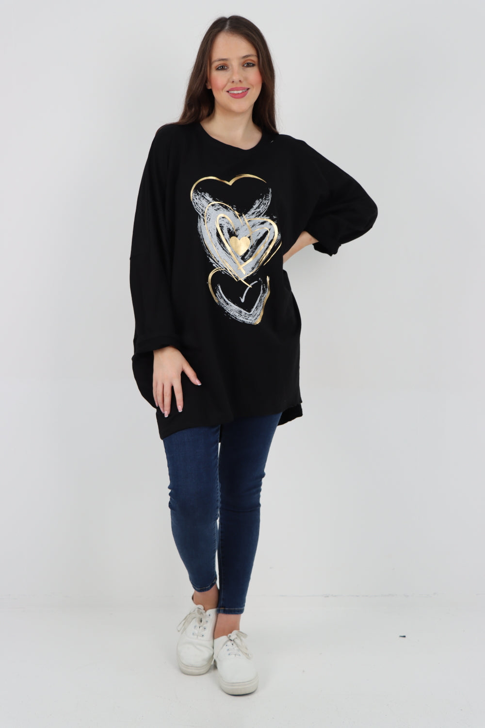 Multi Heart Foil Print Tunic Top