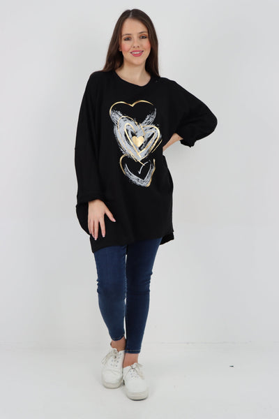 Multi Heart Foil Print Tunic Top