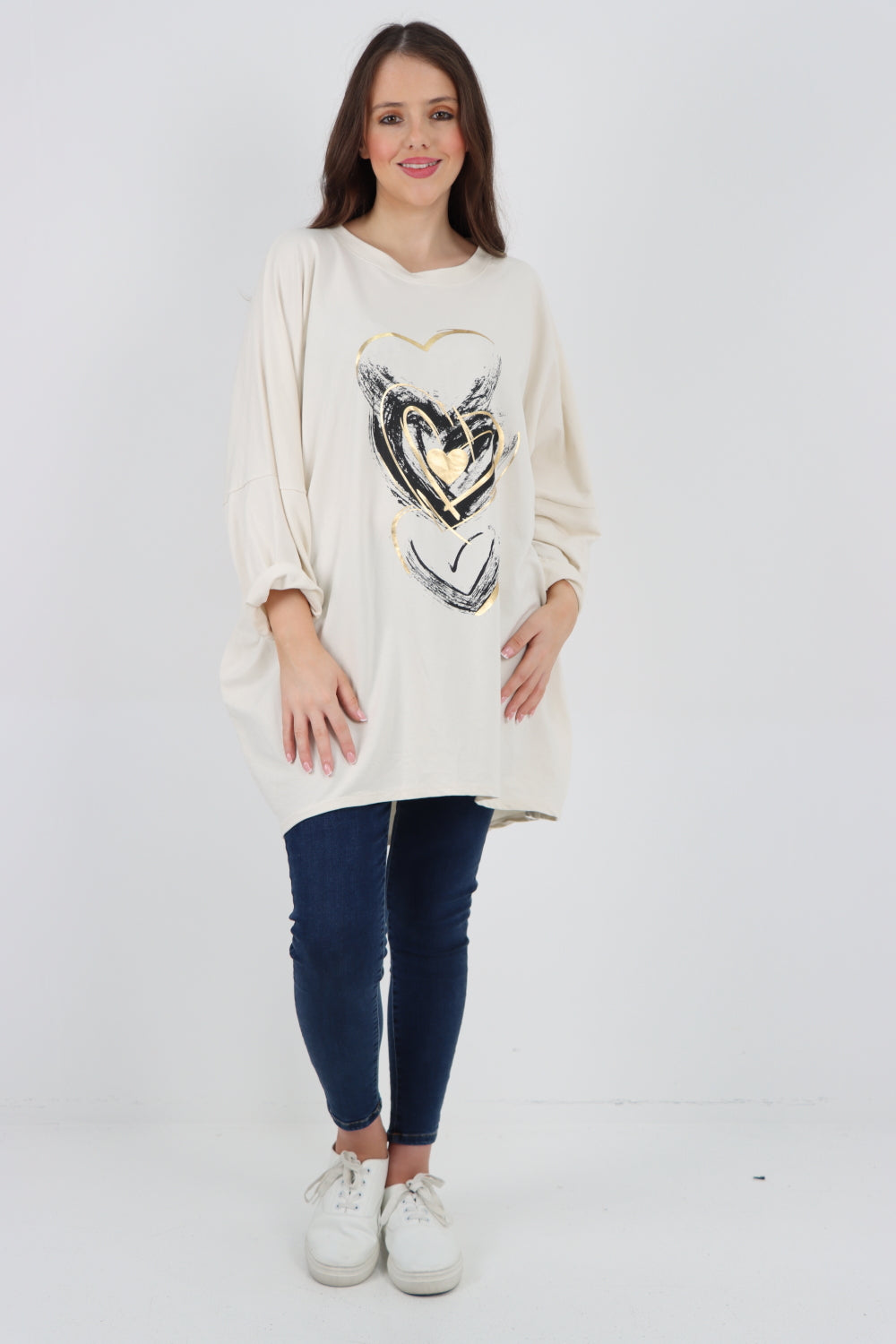 Multi Heart Foil Print Tunic Top