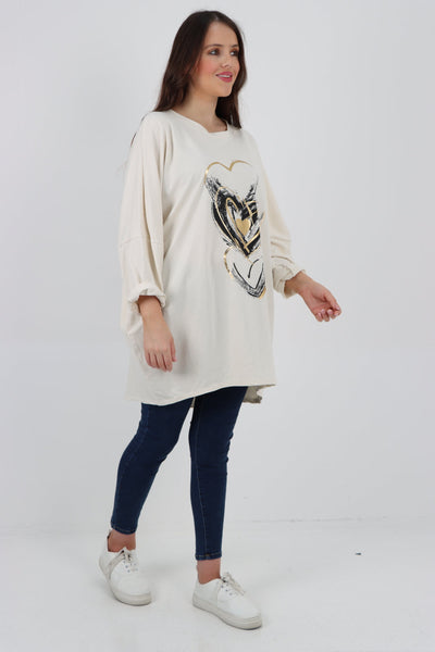 Multi Heart Foil Print Tunic Top