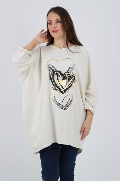 Multi Heart Foil Print Tunic Top