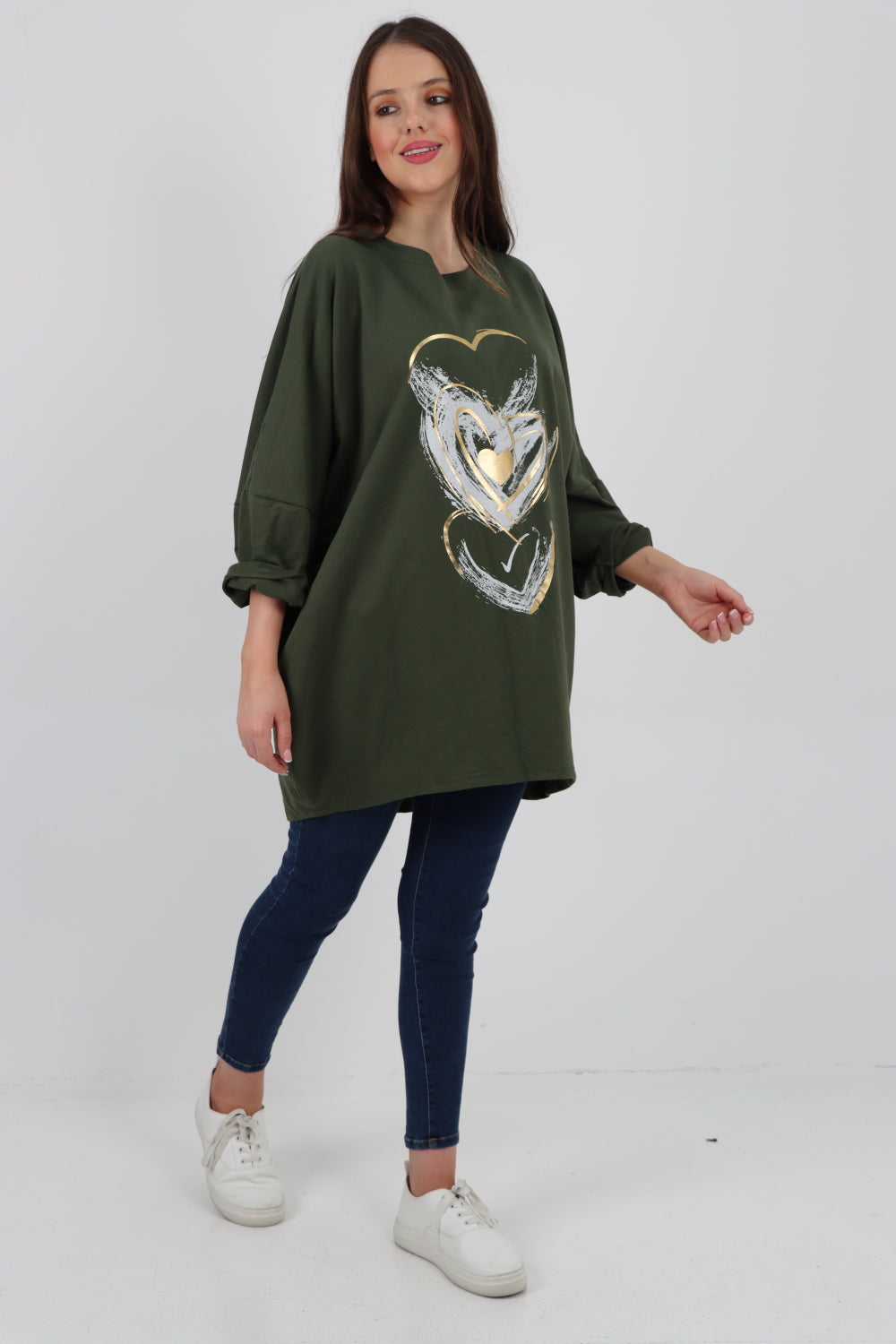 Multi Heart Foil Print Tunic Top