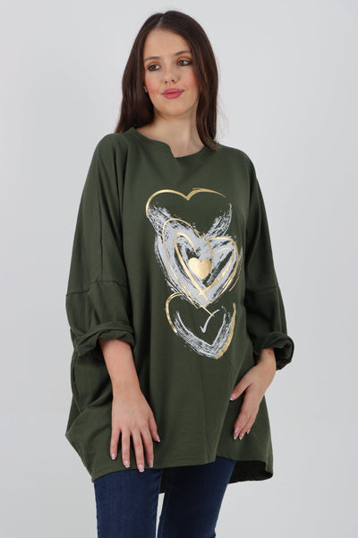 Multi Heart Foil Print Tunic Top