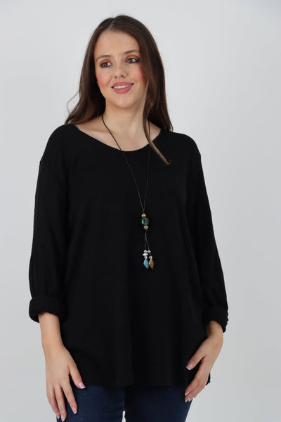 Soft Knitted Long Sleeve Necklace Top