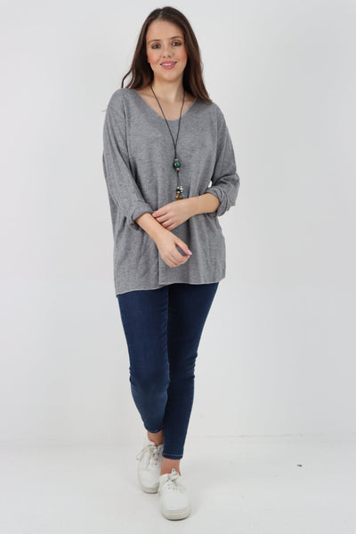 Soft Knitted Long Sleeve Necklace Top