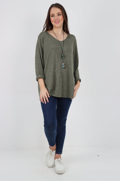 Soft Knitted Long Sleeve Necklace Top