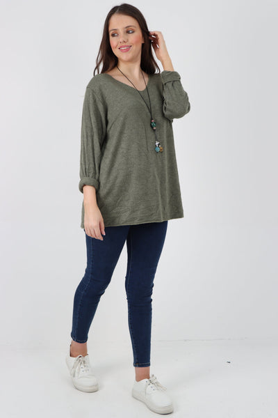 Soft Knitted Long Sleeve Necklace Top