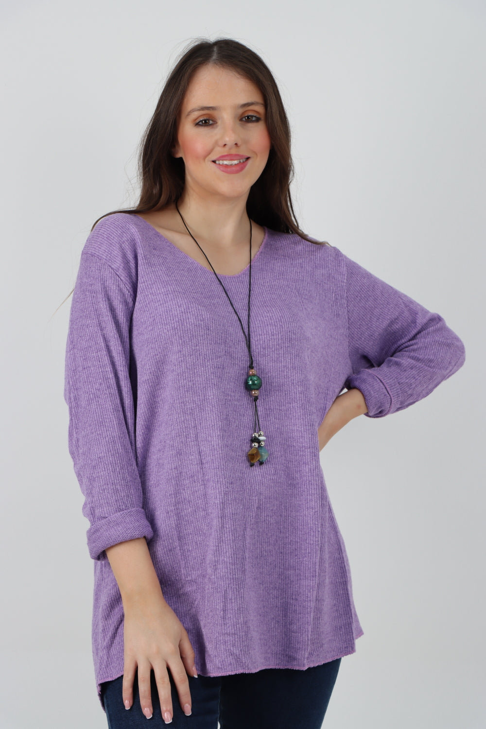 Soft Knitted Long Sleeve Necklace Top