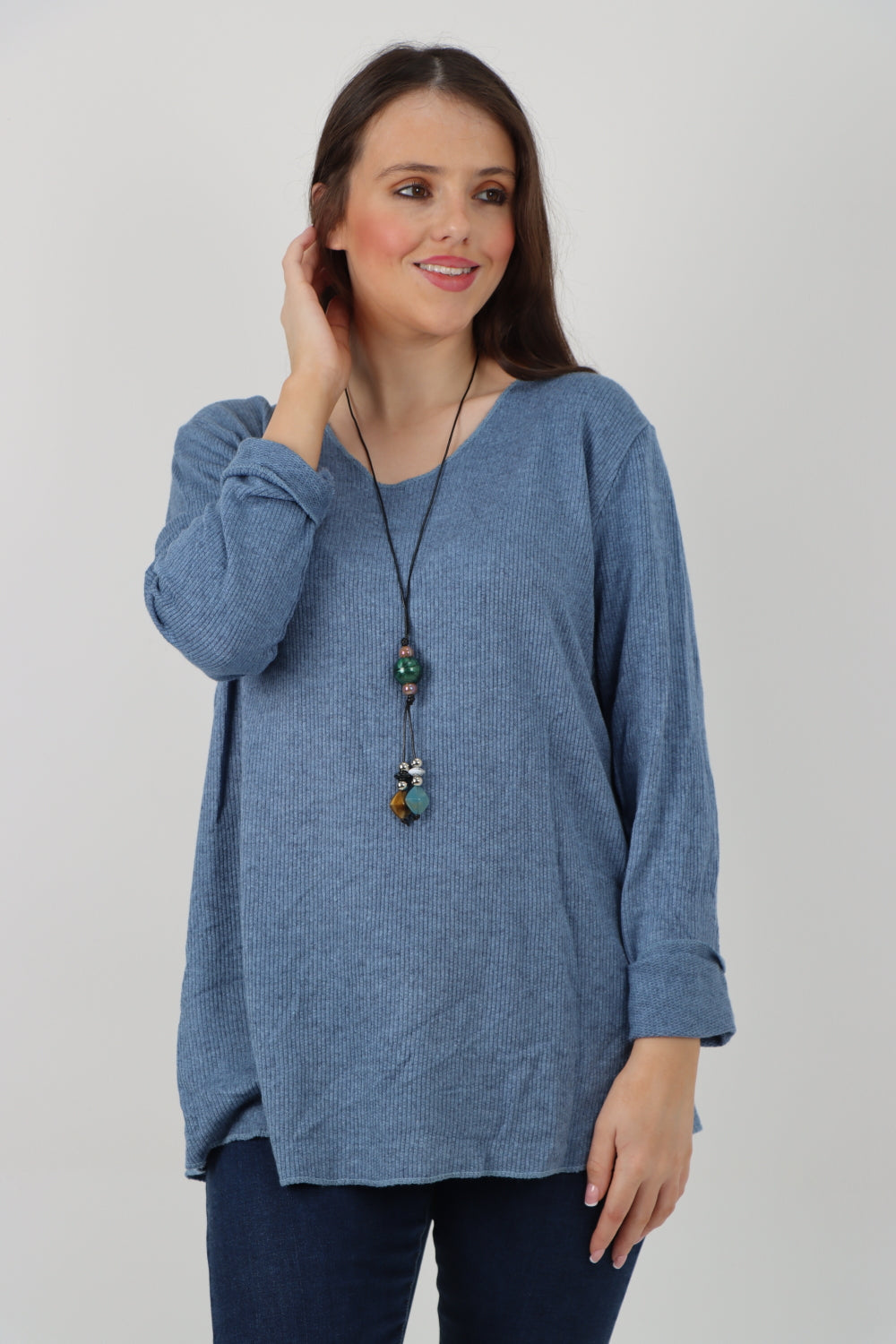 Soft Knitted Long Sleeve Necklace Top