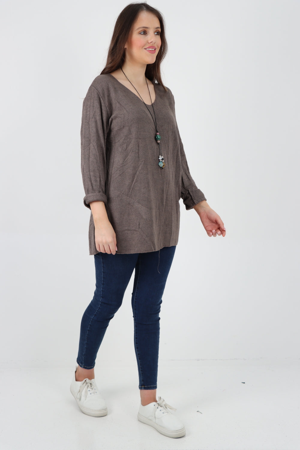 Soft Knitted Long Sleeve Necklace Top