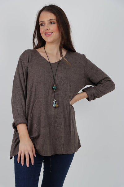 Soft Knitted Long Sleeve Necklace Top