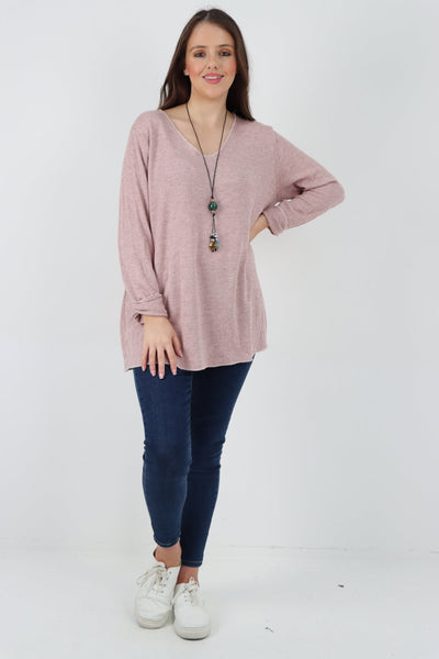 Soft Knitted Long Sleeve Necklace Top