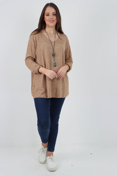 Soft Knitted Long Sleeve Necklace Top