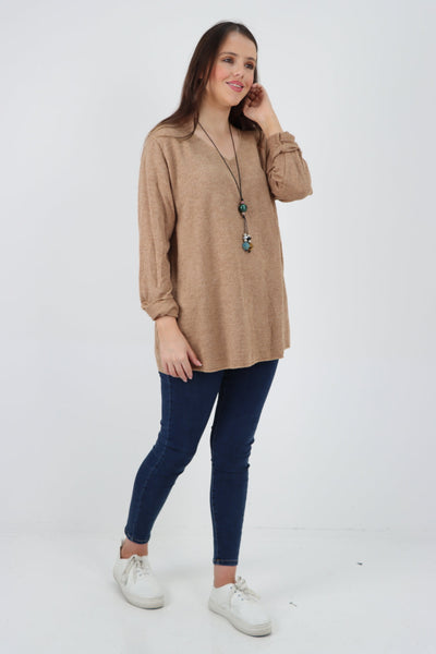 Soft Knitted Long Sleeve Necklace Top