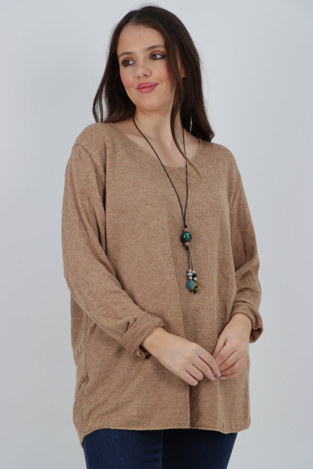 Soft Knitted Long Sleeve Necklace Top