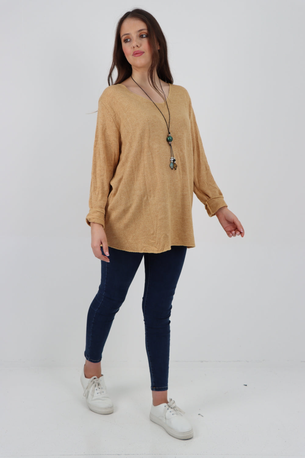 Soft Knitted Long Sleeve Necklace Top