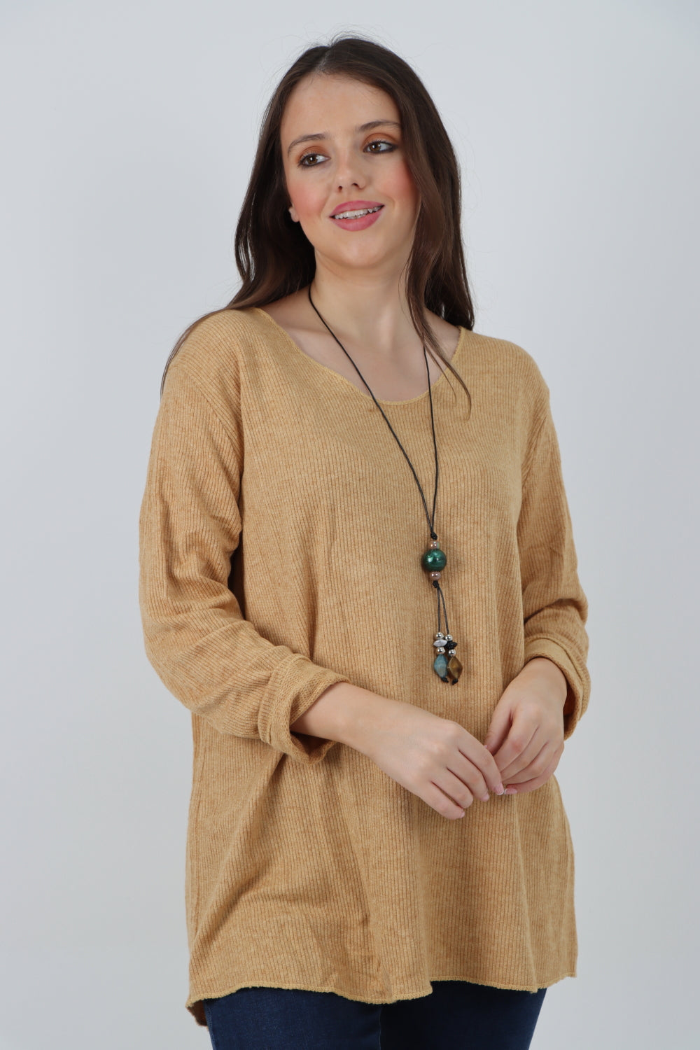 Soft Knitted Long Sleeve Necklace Top