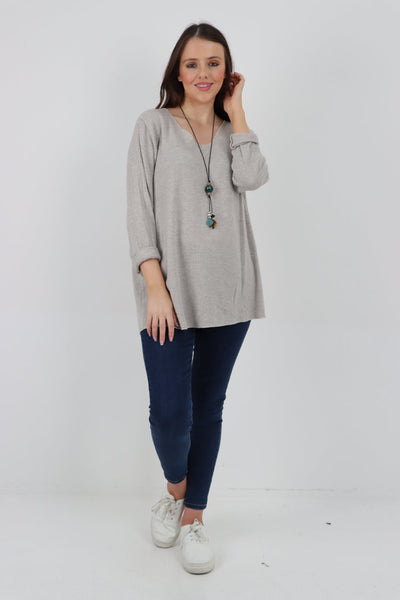 Soft Knitted Long Sleeve Necklace Top