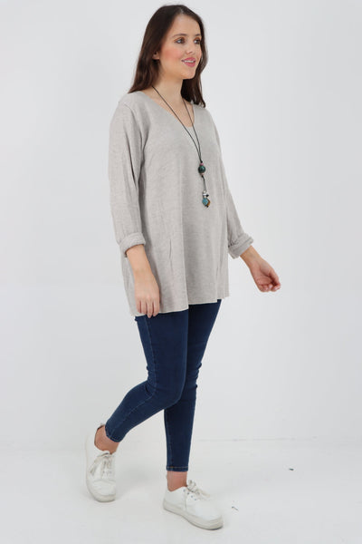 Soft Knitted Long Sleeve Necklace Top