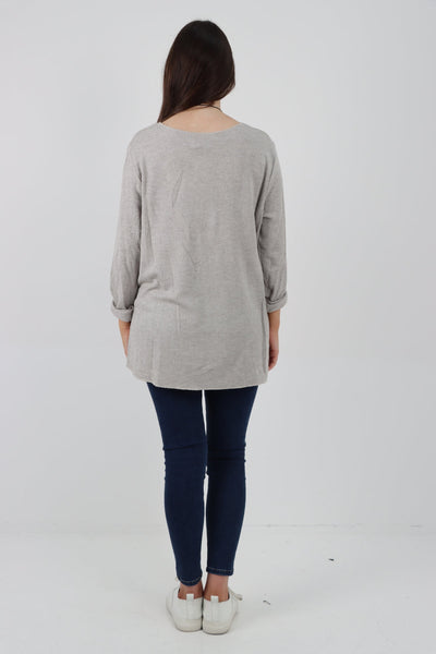 Soft Knitted Long Sleeve Necklace Top