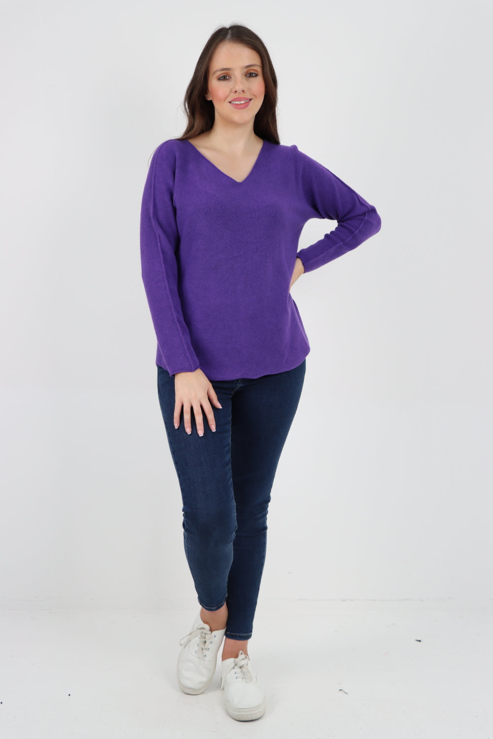 Knitted V Neck Plain Basic Jumper Top