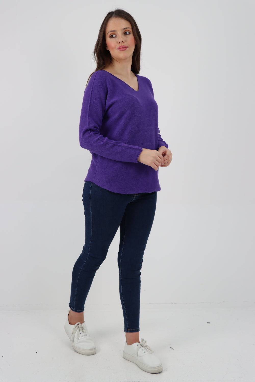 Knitted V Neck Plain Basic Jumper Top