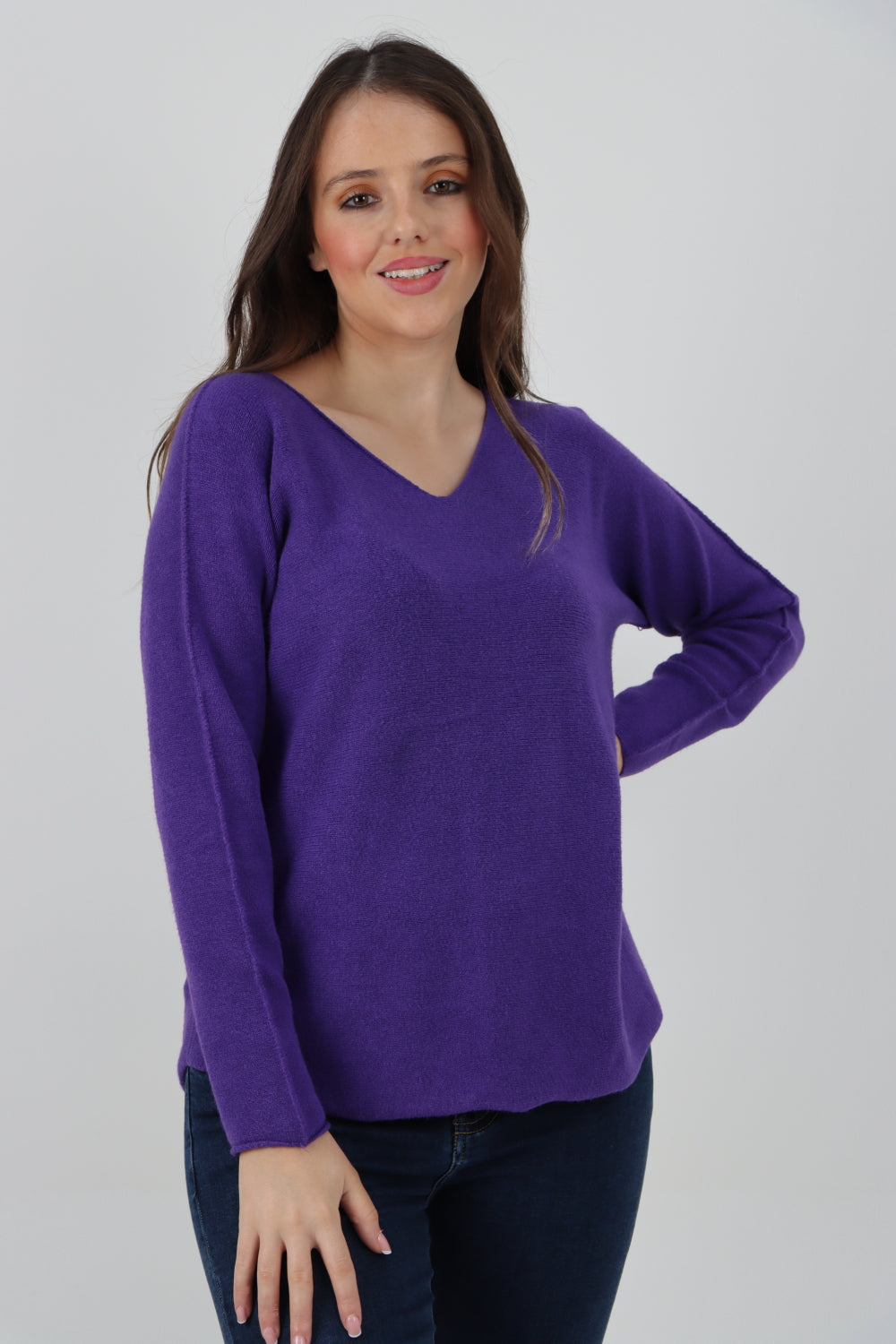 Knitted V Neck Plain Basic Jumper Top