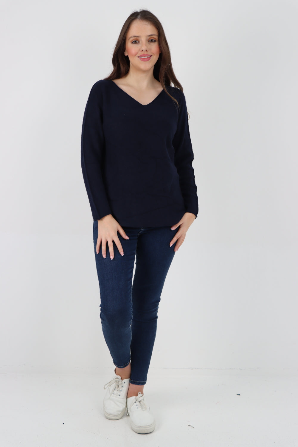 Knitted V Neck Plain Basic Jumper Top