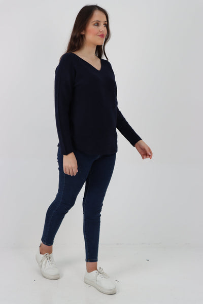 Knitted V Neck Plain Basic Jumper Top