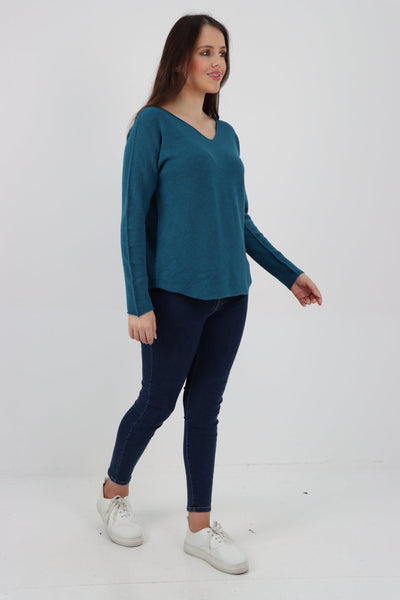 Knitted V Neck Plain Basic Jumper Top