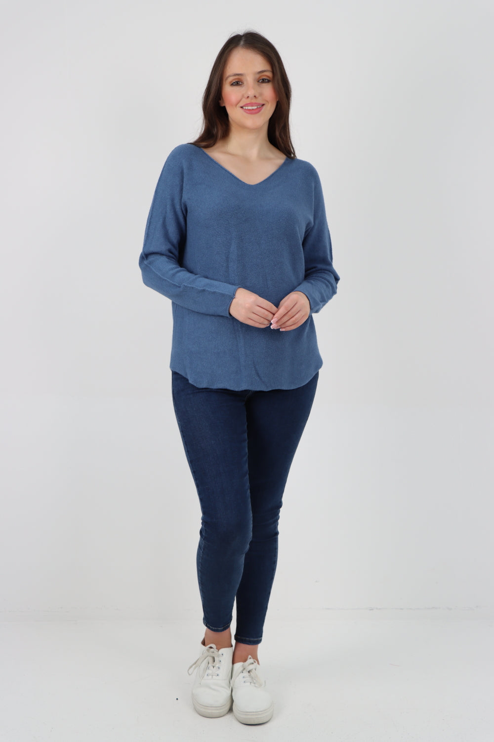 Knitted V Neck Plain Basic Jumper Top