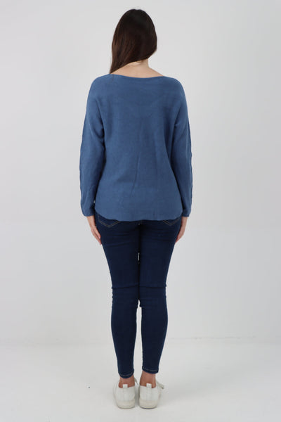 Knitted V Neck Plain Basic Jumper Top