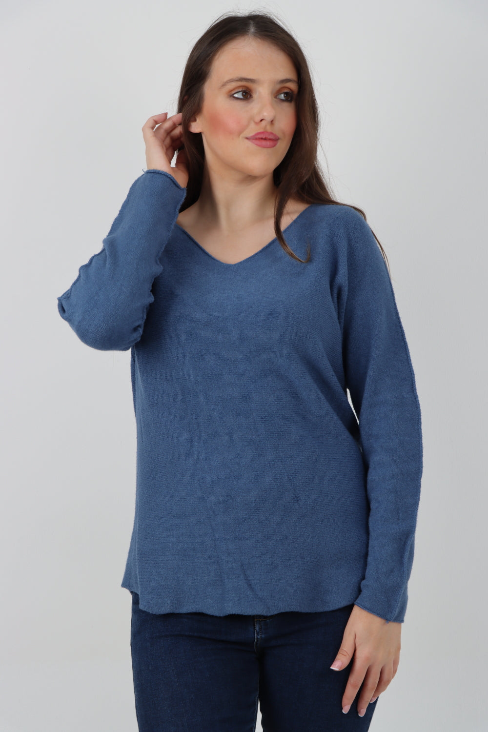 Knitted V Neck Plain Basic Jumper Top