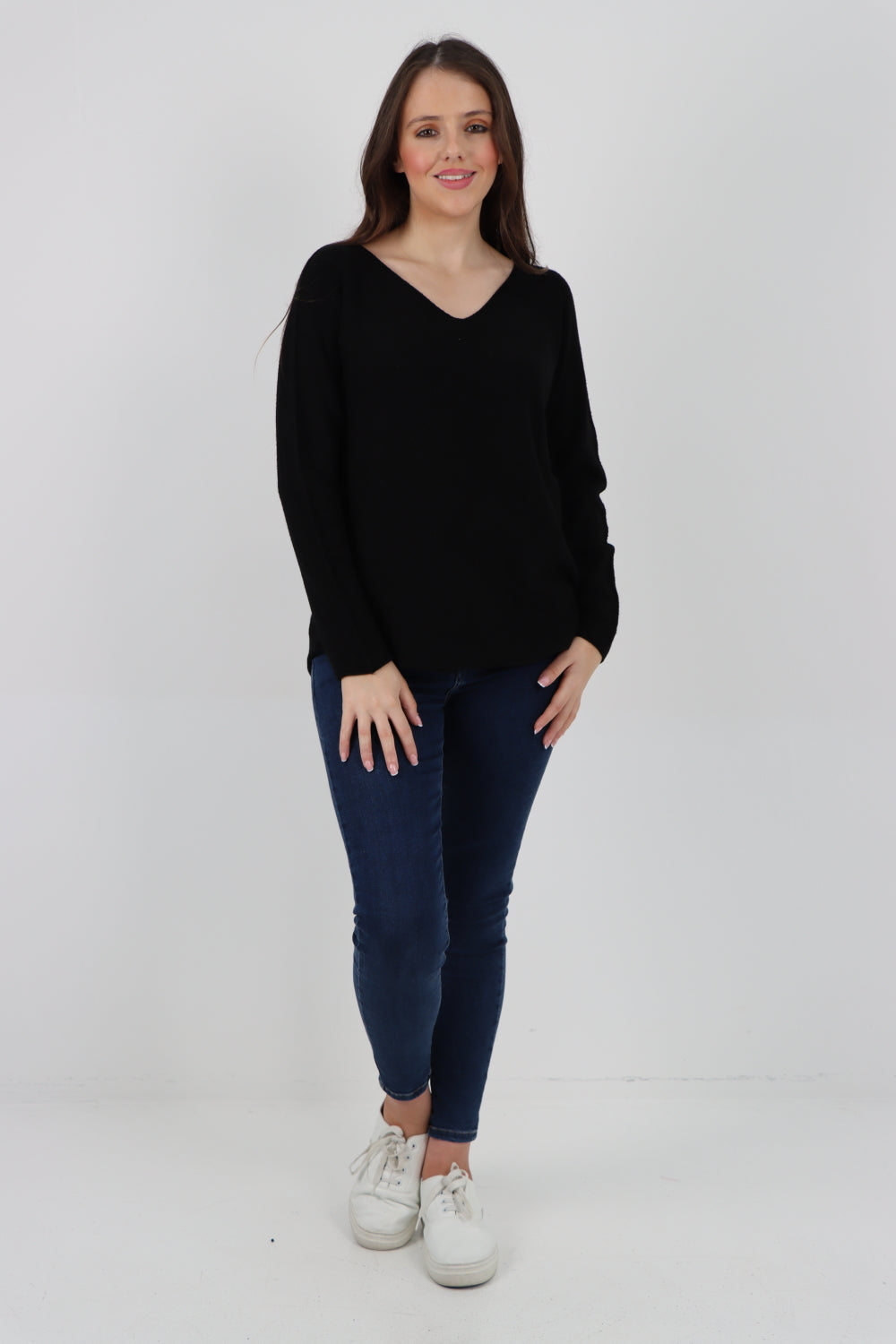 Knitted V Neck Plain Basic Jumper Top