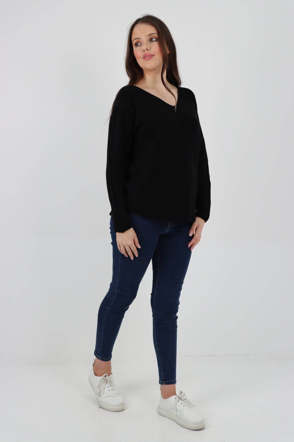 Knitted V Neck Plain Basic Jumper Top