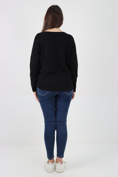 Knitted V Neck Plain Basic Jumper Top