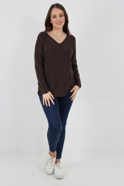 Knitted V Neck Plain Basic Jumper Top