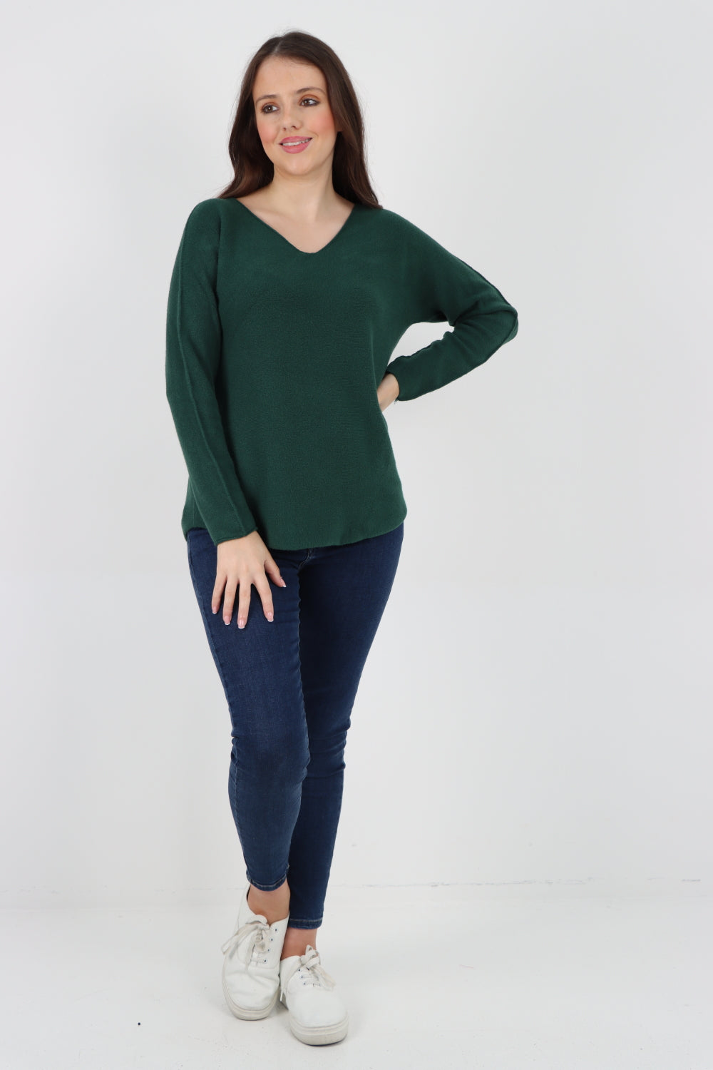 Knitted V Neck Plain Basic Jumper Top