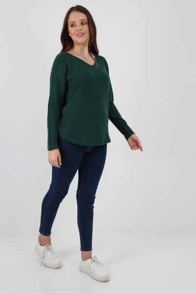 Knitted V Neck Plain Basic Jumper Top