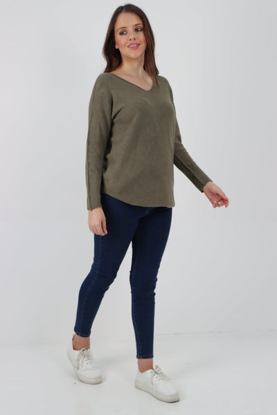 Knitted V Neck Plain Basic Jumper Top