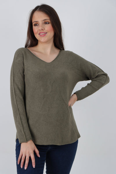 Knitted V Neck Plain Basic Jumper Top