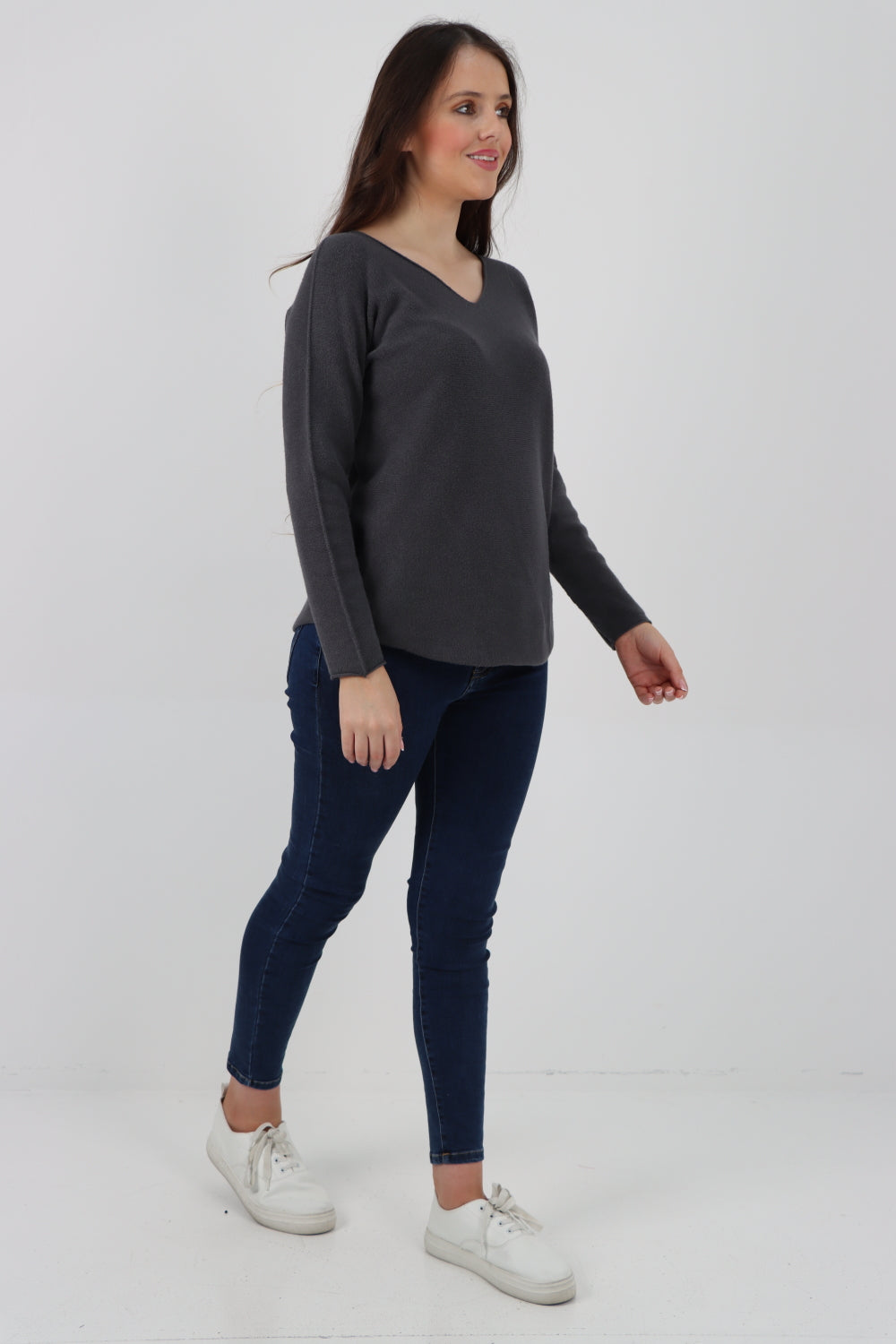 Knitted V Neck Plain Basic Jumper Top